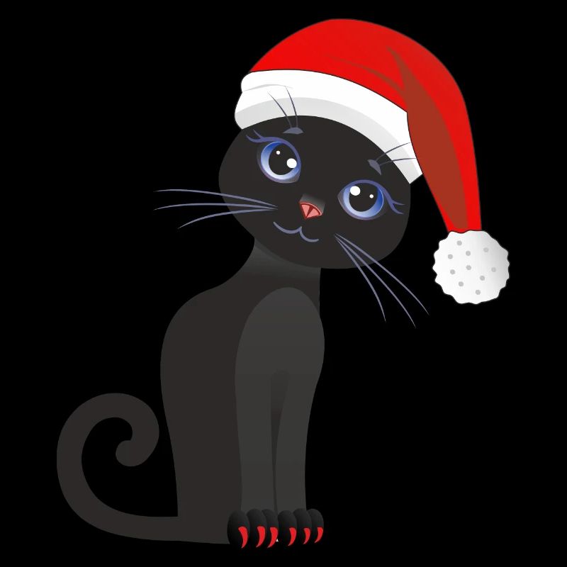 Cute black kitten with Christmas hat