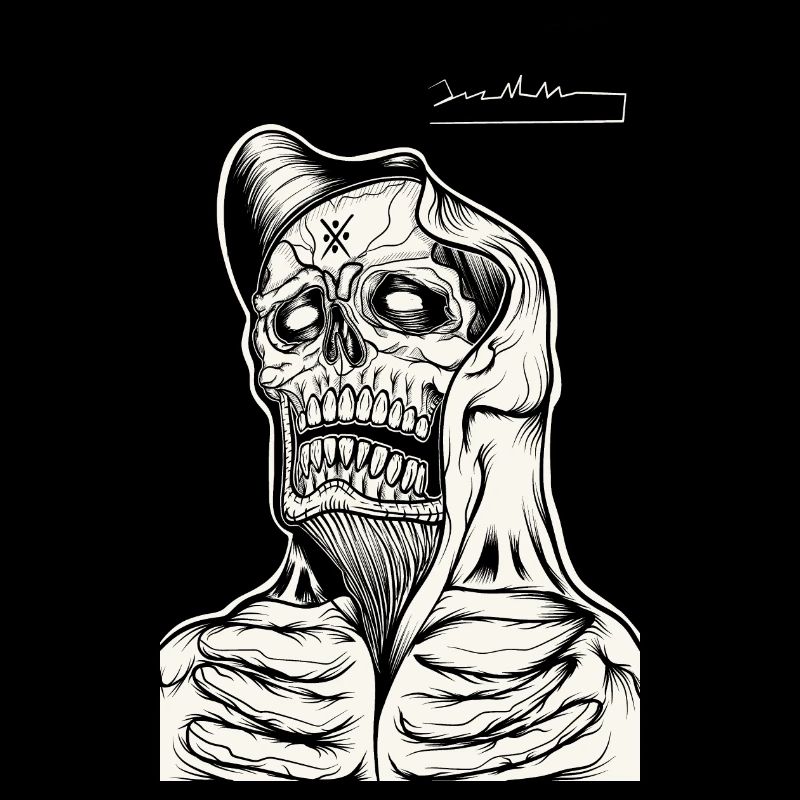 Dessin au trait du sweat à capuche tête de mort