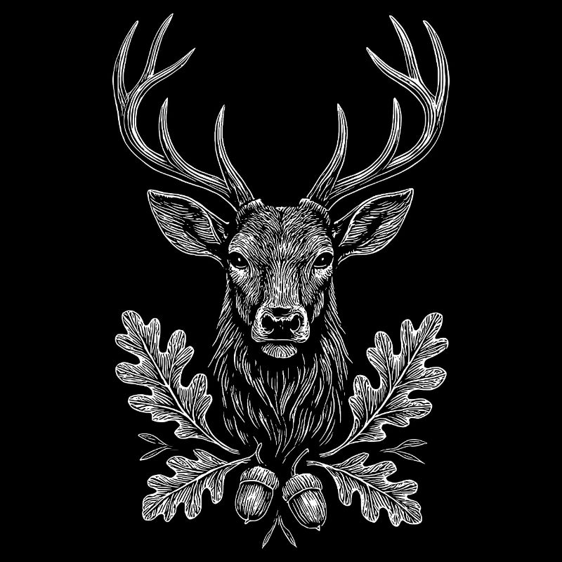 Hirsch Skizze Zeichnung Jäger Jagd Eichel Wild