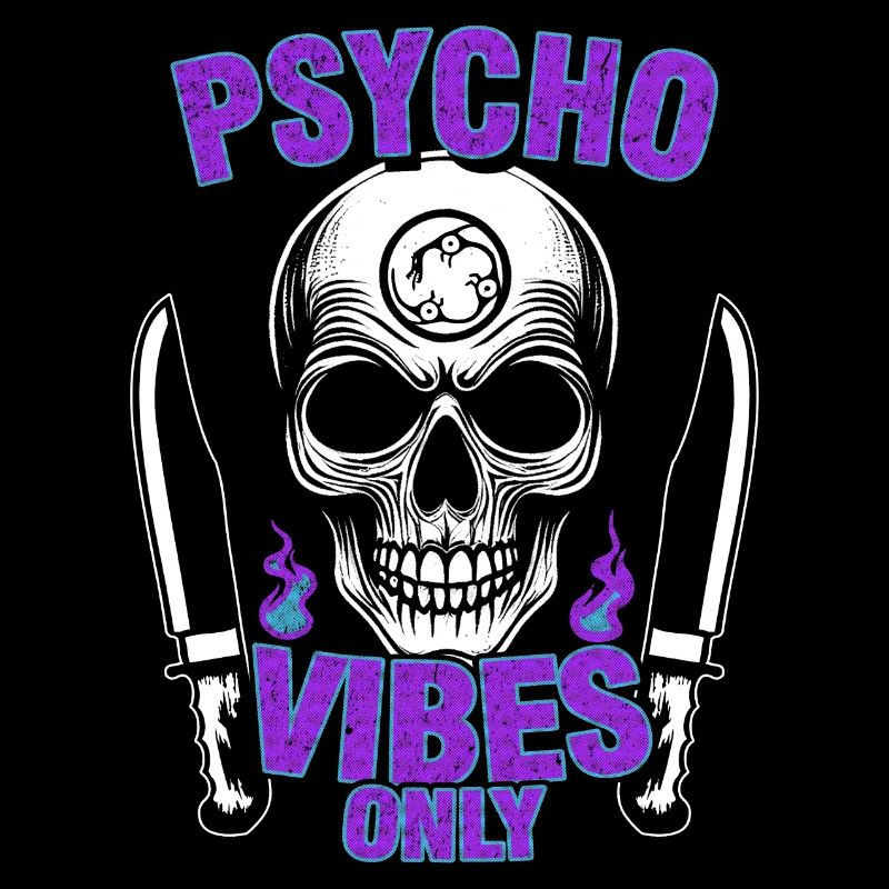 Psycho Vibes Only Skull Design Bold Purple & Black