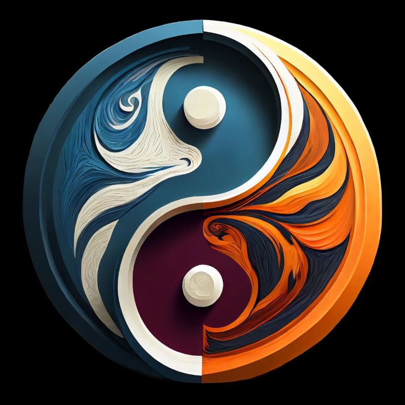 yin yang abstrait, feu et eau, dualité