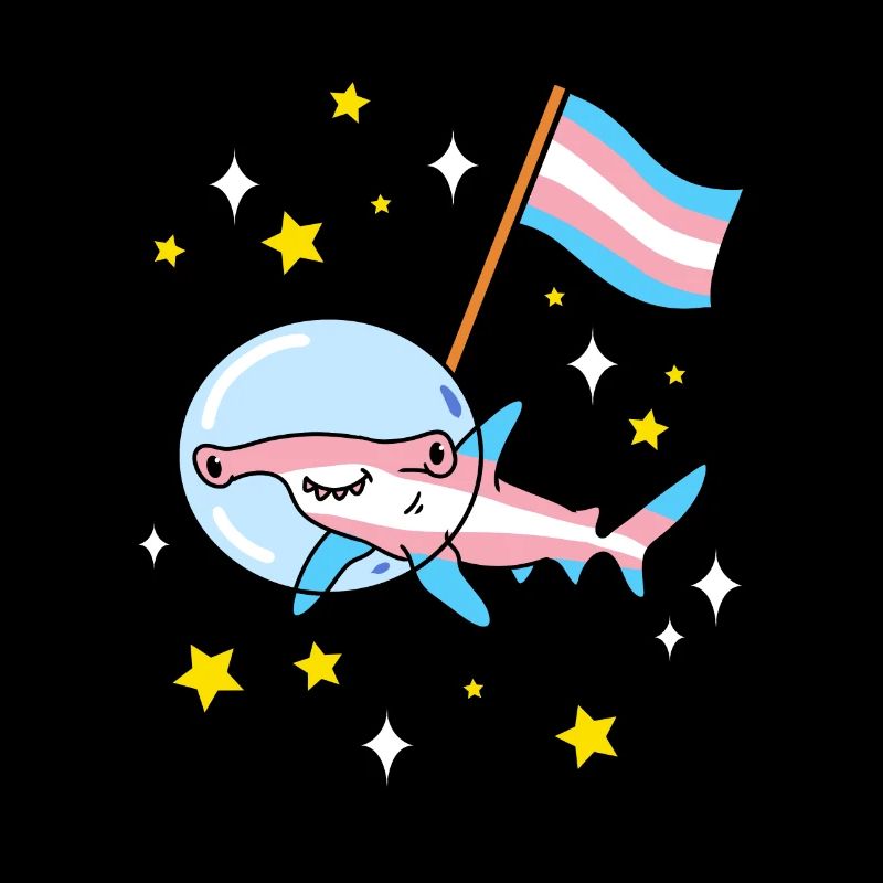 Trans Pride hammerhead shark in space