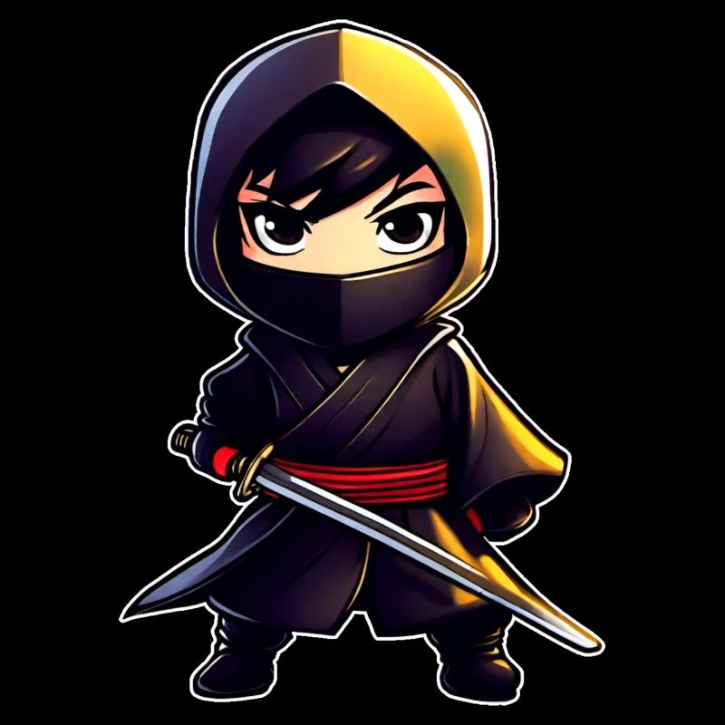 Cute little ninja with katana sword