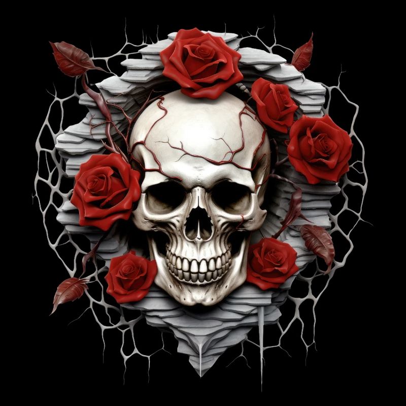 Gothic Totenkopf und Rosen Kunst Grafik Mode