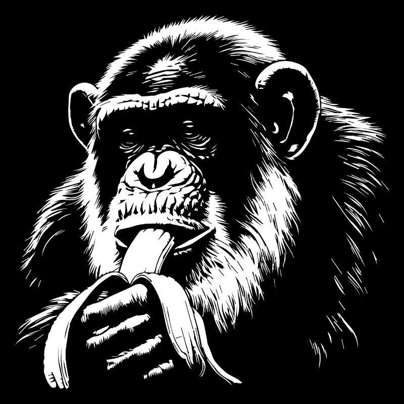drôle de chimpanzé mangeant une banane