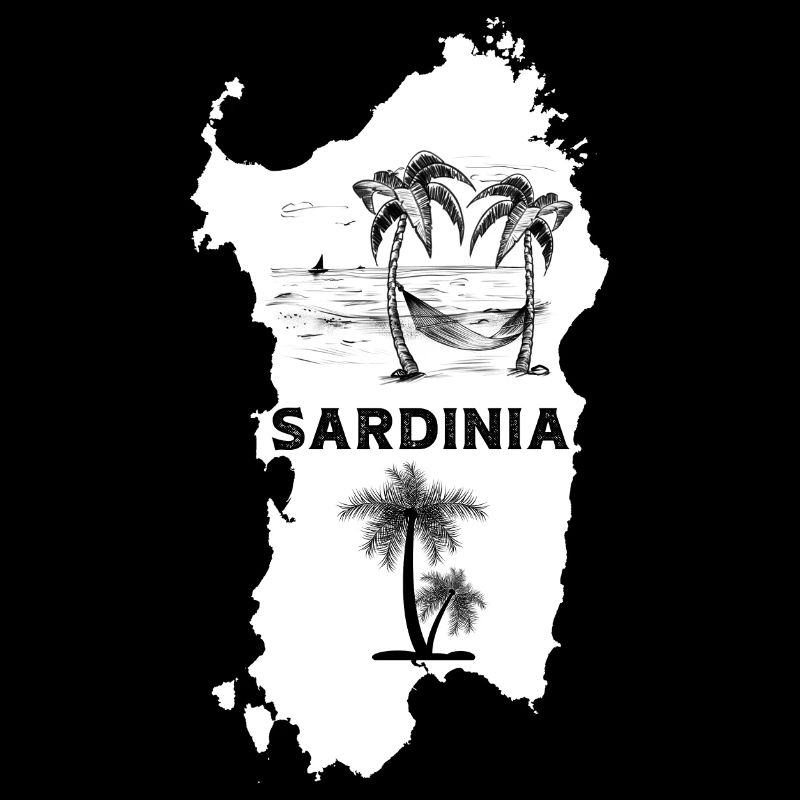 Sardinia Island Map with Palm Trees and Sea