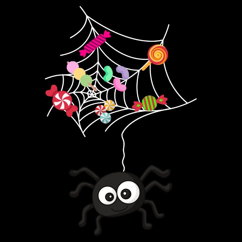 Funny spider with sweets in the web