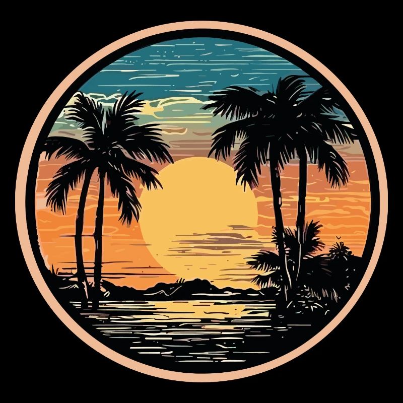 Retro Sunset Palm Ocean