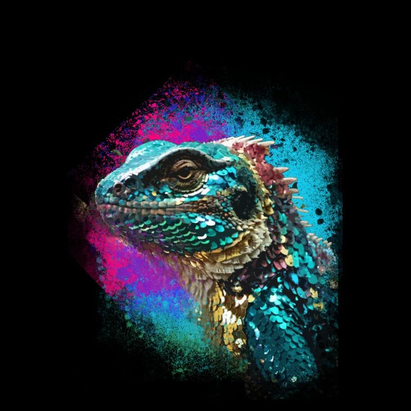 iguana,colorful,sequins,graffiti