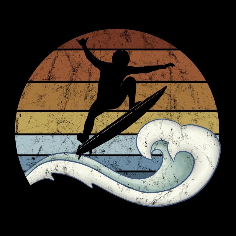 Rétro coucher de soleil surfeur Kick Out vagues surf