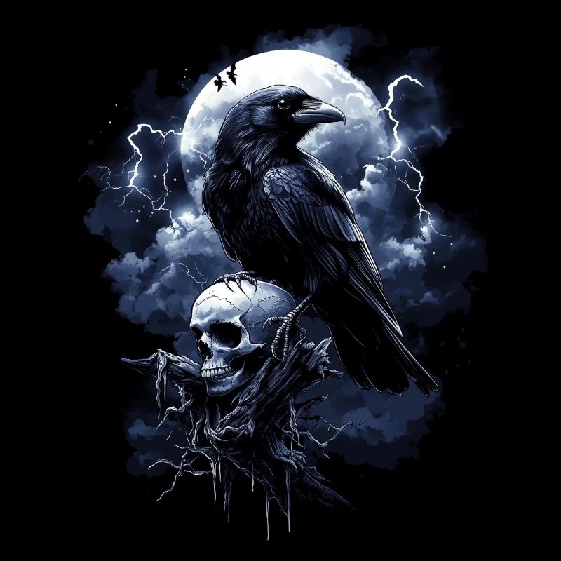 Raven Skull Moon Dark Gothic Black Crow