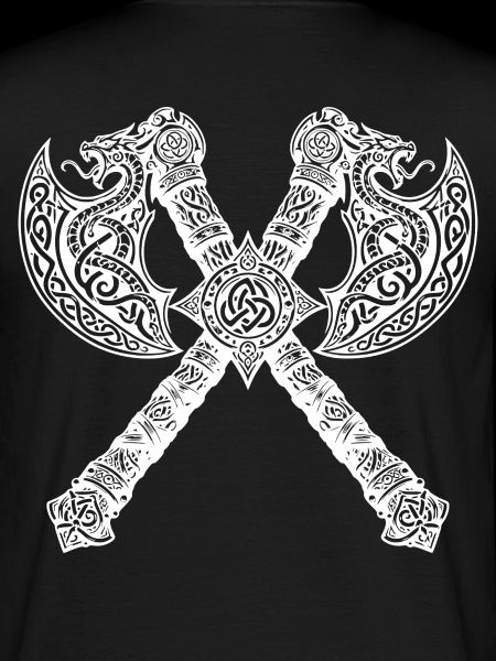 Gekreuzte Wikingeräxte mit Drachendetails