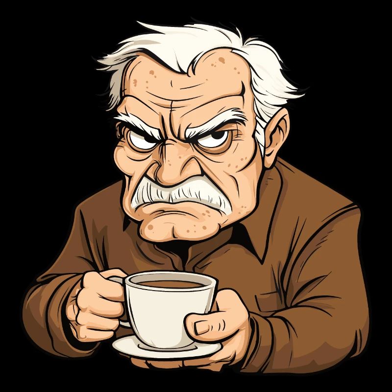 Nasty pensioner with coffee
