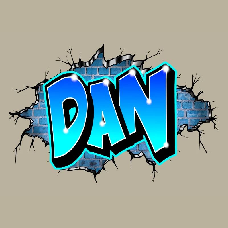 Graffiti DAN Wall Cracks Blue Bricks