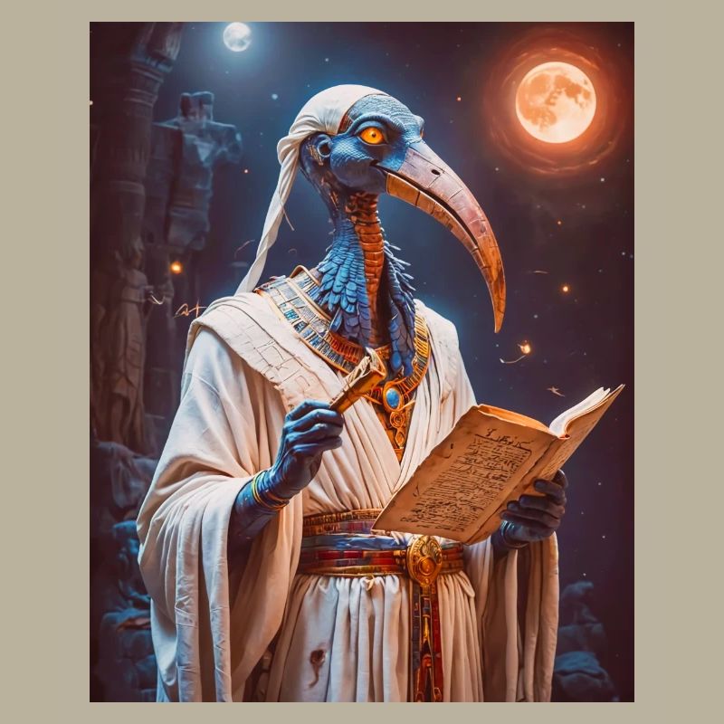 Thoth, ibis-headed god, holding a scroll