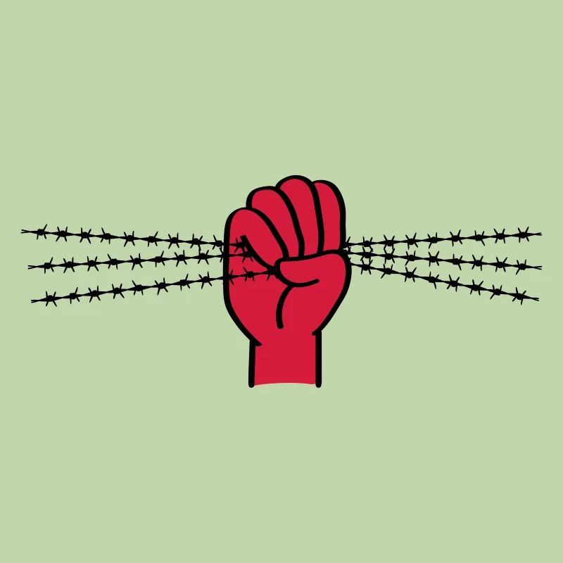 Protestsymbol mit Stacheldraht. Geballte Faust.
