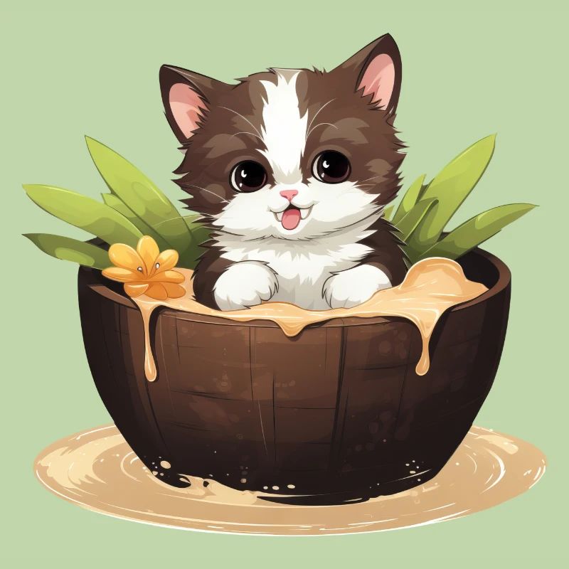 Chat avec noix de , design d’été mignon