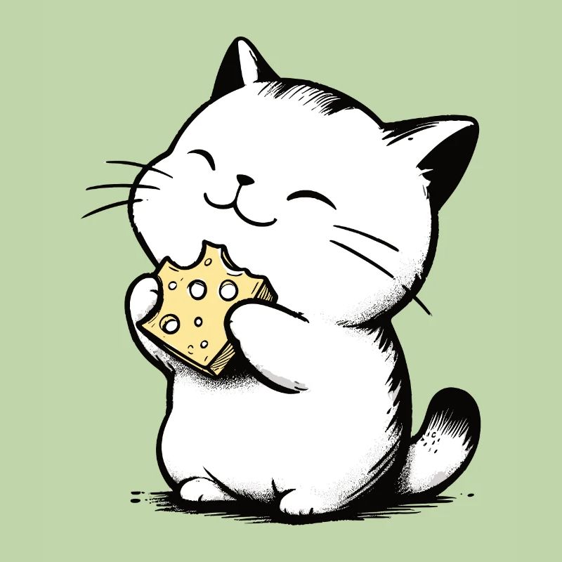 Cat Eats Cheese Cute Kitten Drawing