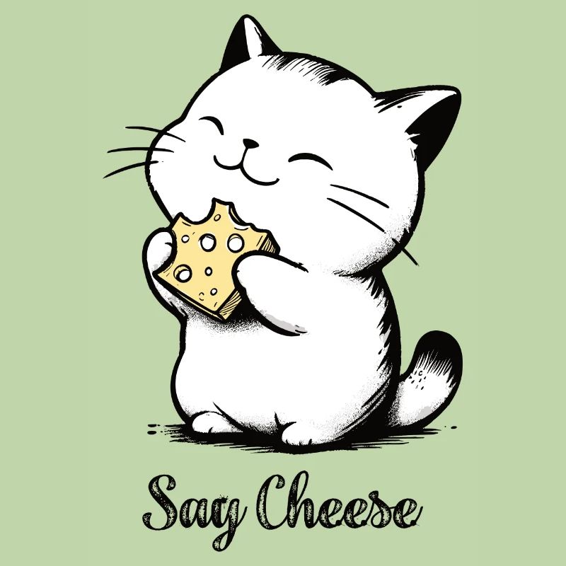 Say Cheese Cat Eats Cheese Please Smile Drawing