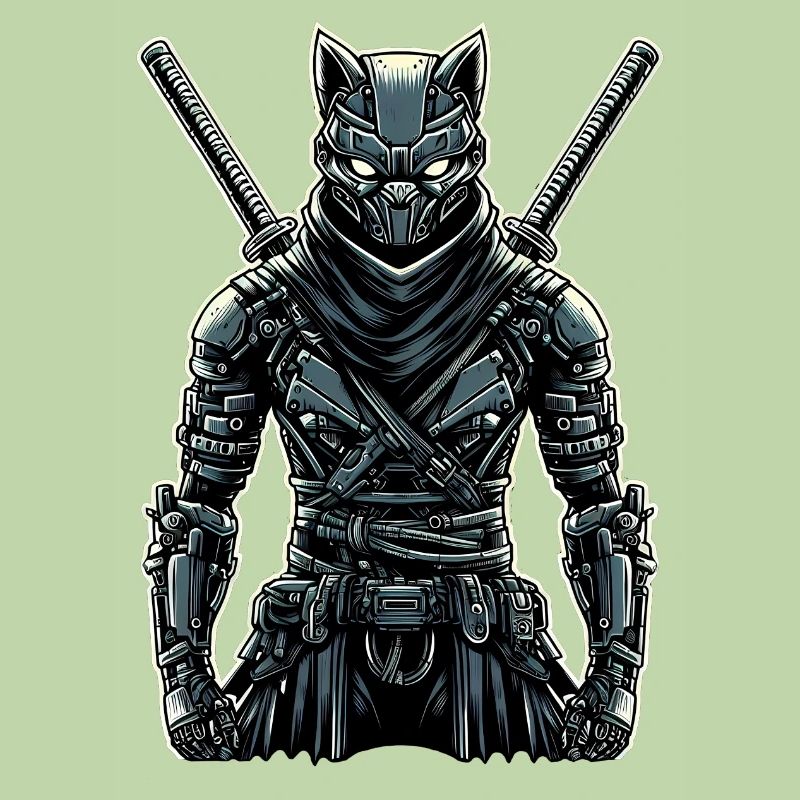 Chat cyborg ninja avec des épées