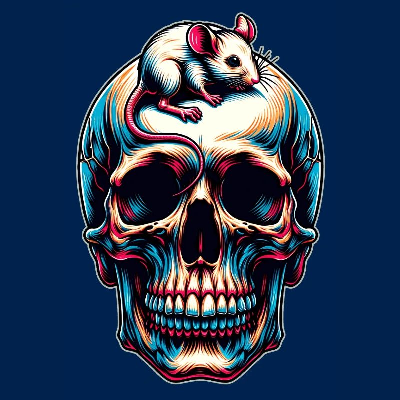 Skull with cute little mouse on forehead