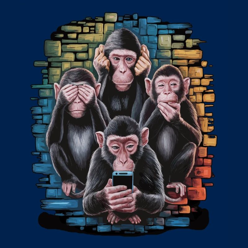 Wise Monkey With Mobile Phone Funny Multi Media Design