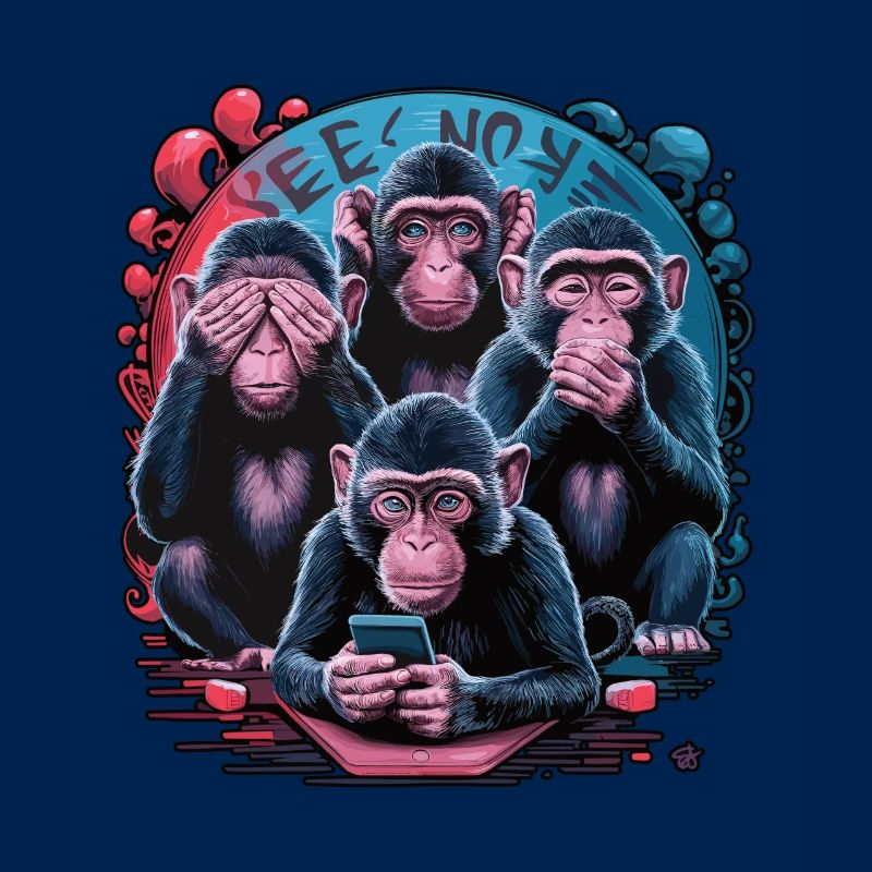 Wise Monkey With Mobile Phone Funny Multi Media Design