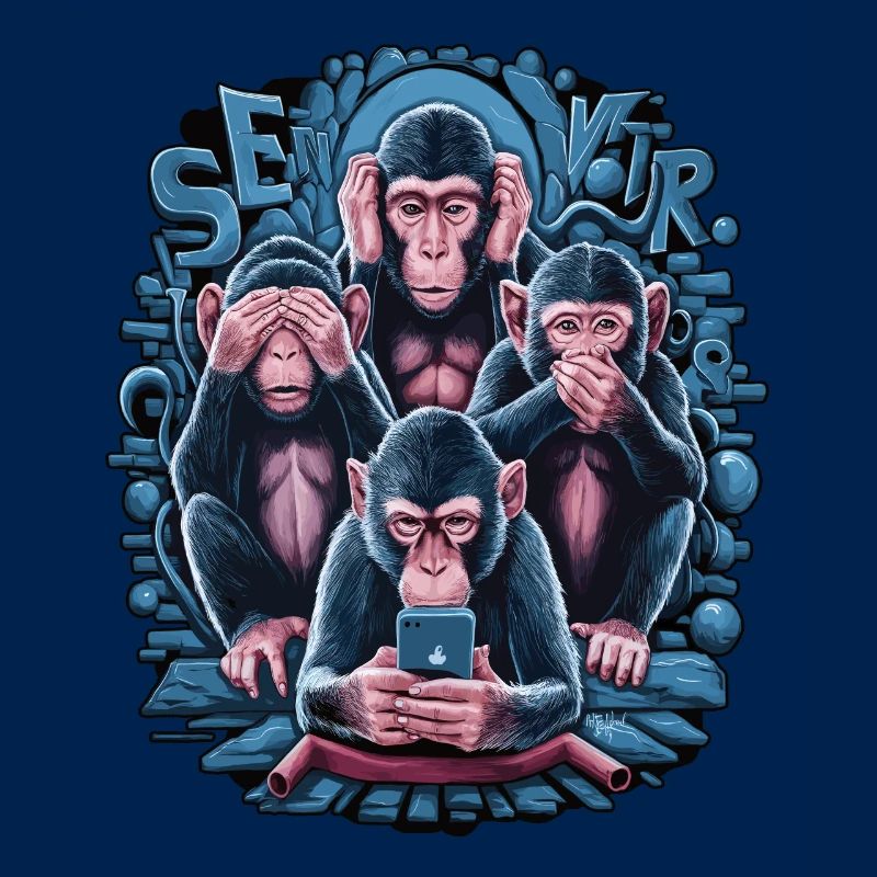 Wise Monkey With Mobile Phone Funny Multi Media Design