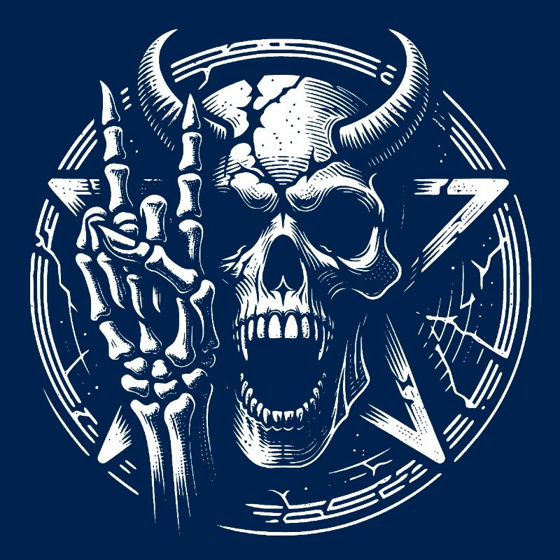 Skull mit Hörnern Pentagramm und devil horns