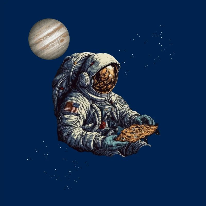 Astronaute dans l’espace avec pizza, tranche de pizza, pizzeria
