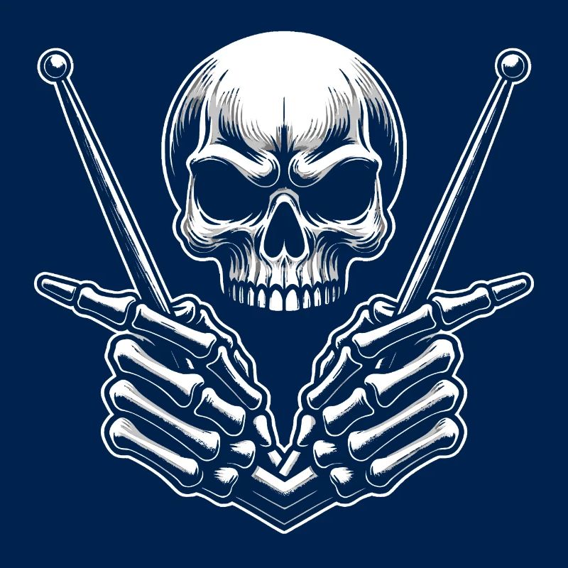 Skull with drumsticks in bone hands