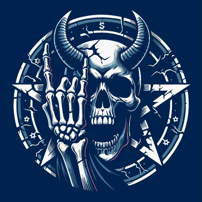 Skull mit Hörnern Pentagramm macht devil horns
