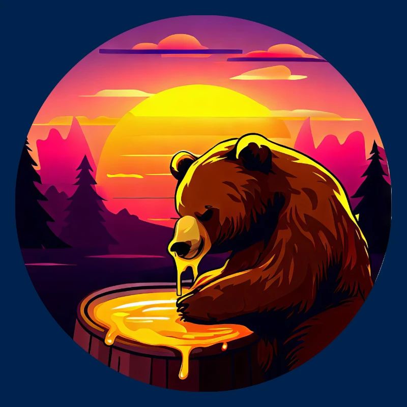 Conception de coucher de soleil avec ours brun et miel