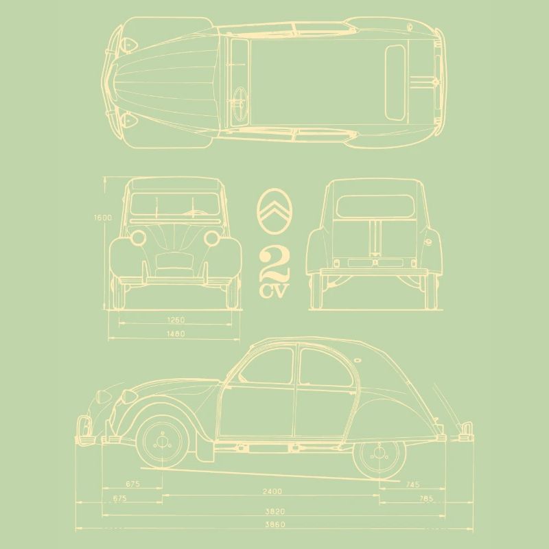 Citroën 2CV Size Specifications Blueprint