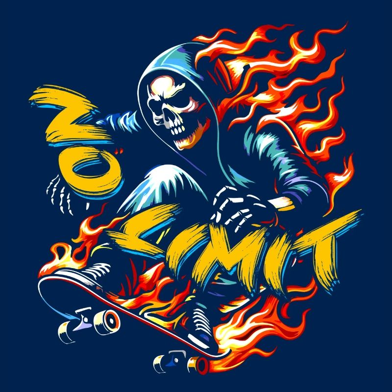 No Limit Skull Skeleton on Skateboard
