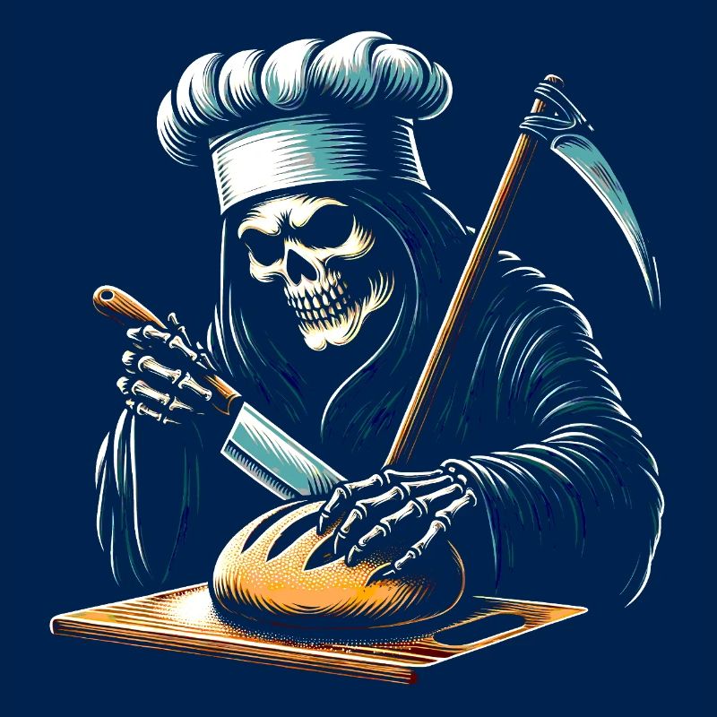 Skull Skeleton Reaper Cuts Bread