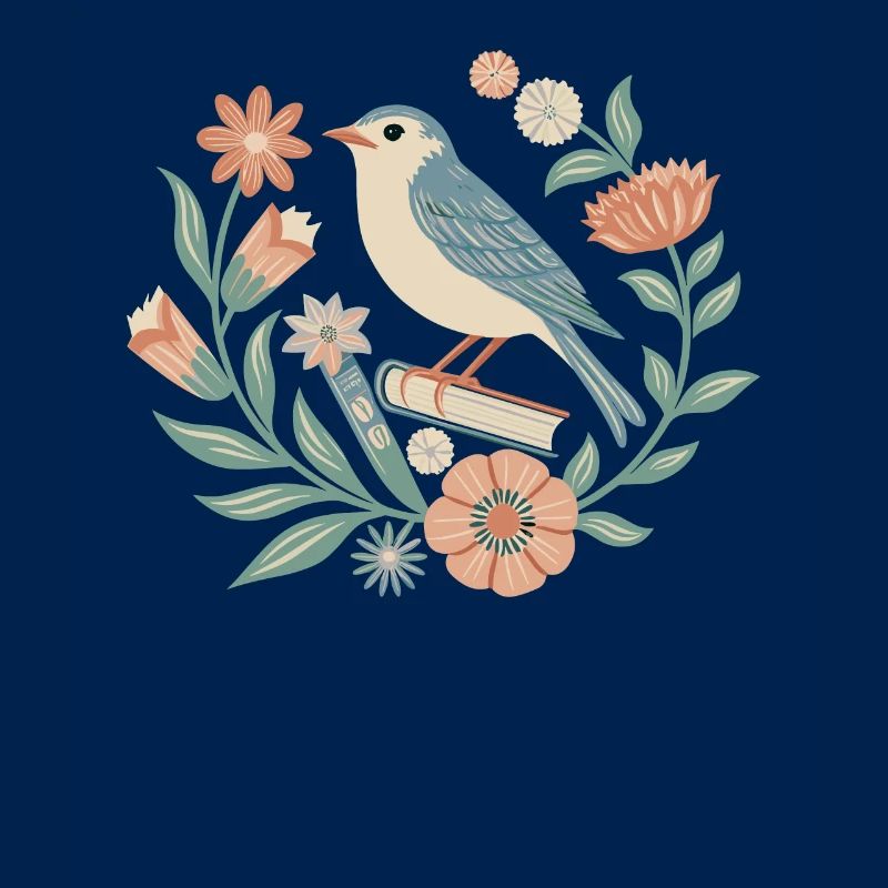 Oiseaux et fleurs dans le style cottagecore