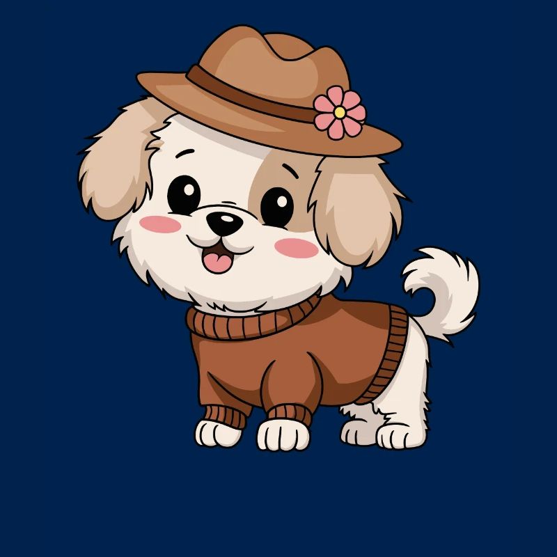 Chien mignon avec chapeau et pull