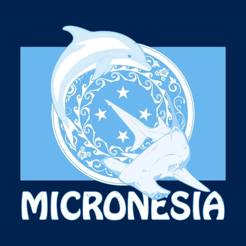 Drapeau de micronésie avec dauphin et requin-marteau