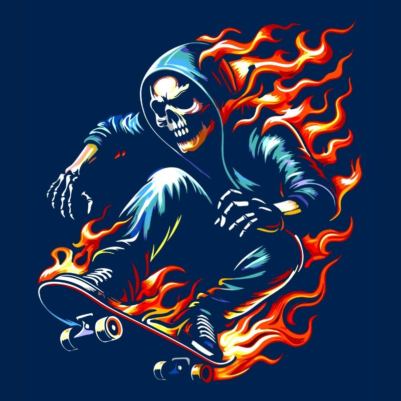 Skull skeleton on skateboard