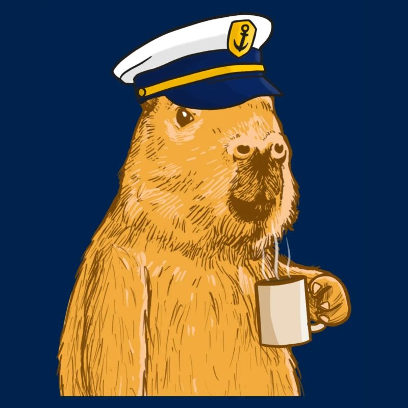 Capitaine de bateau Capybara avec casquette de capitaine