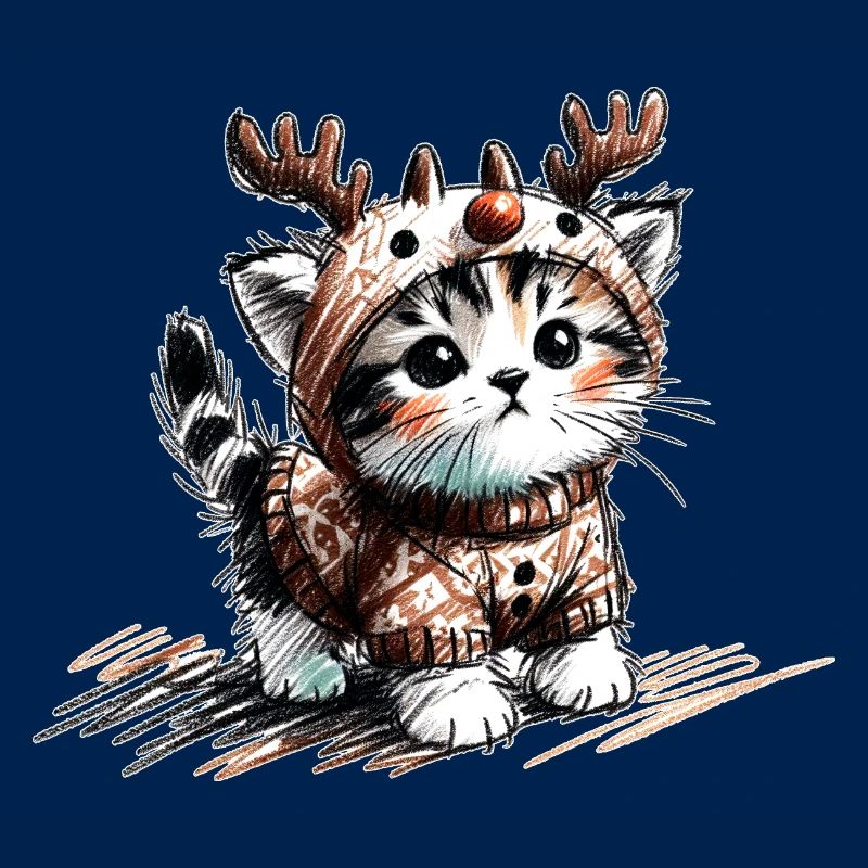 Katze mit Rentiergeweih und Pullover