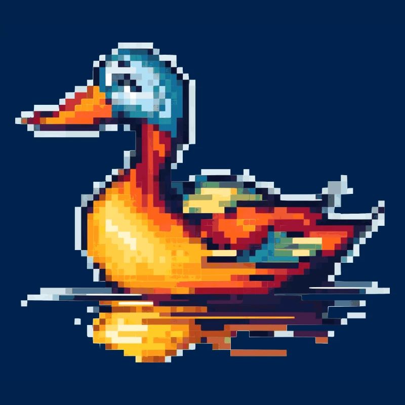 Canard pixel 8 bits nageant dans l’eau