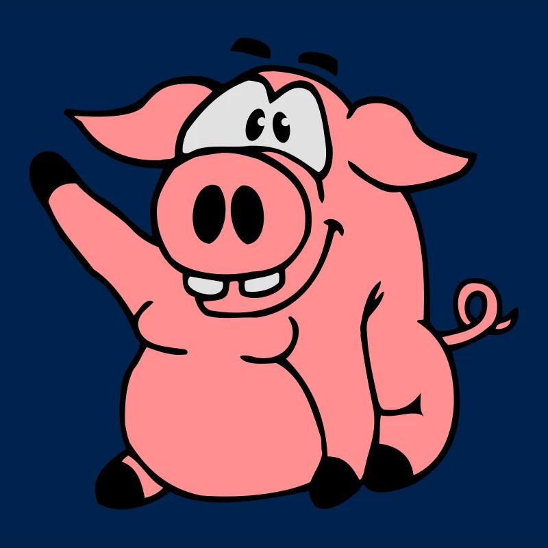 Cute cartoon comic pig waves friendly