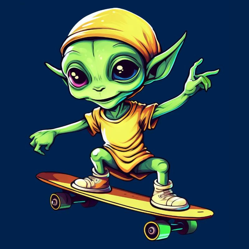 Green Alien on Skateboard: Intergalactic