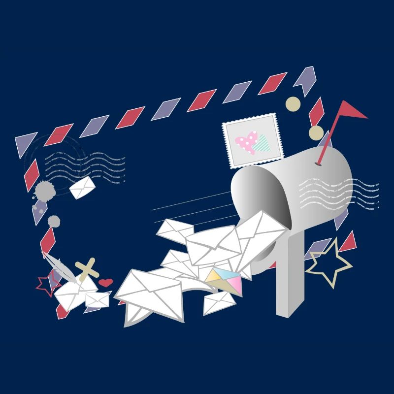 Airmail frame with letters and mailbox