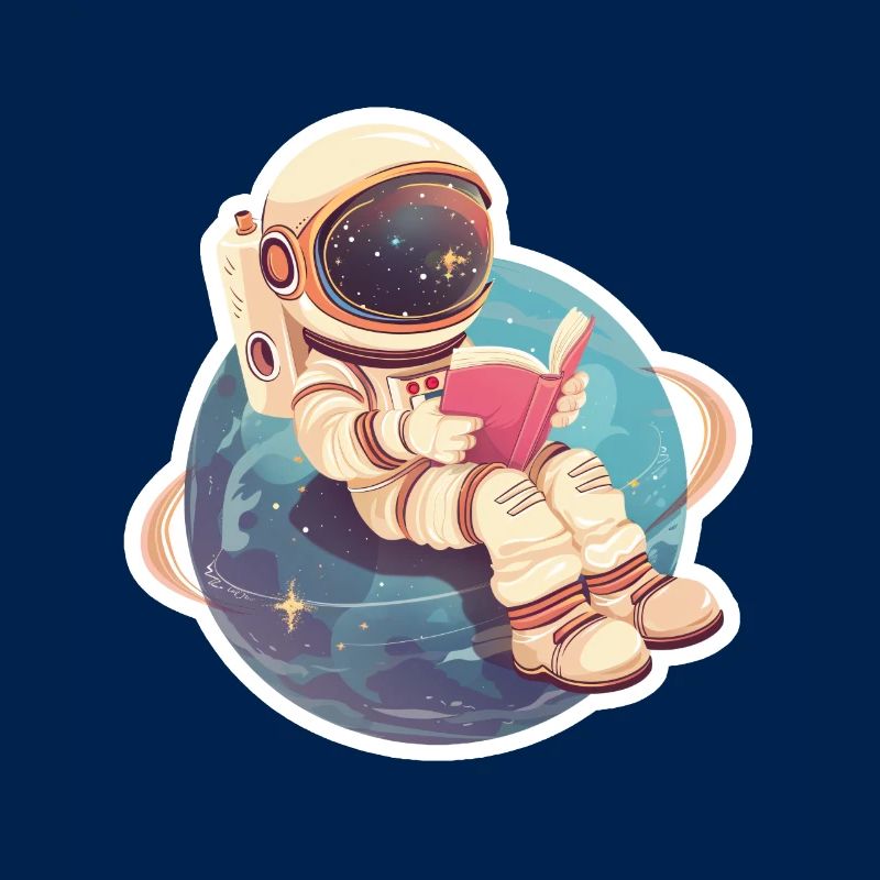 Astronaute mignon lisant un livre dans l’espace