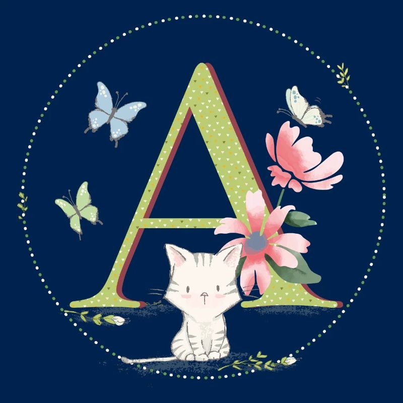 Initial letter A with cat