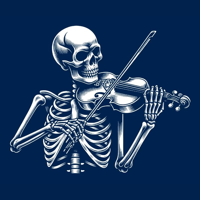 Skull Skeleton with Violin Skeleton Playing Violin