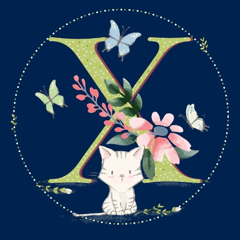 Initial letter X with cat